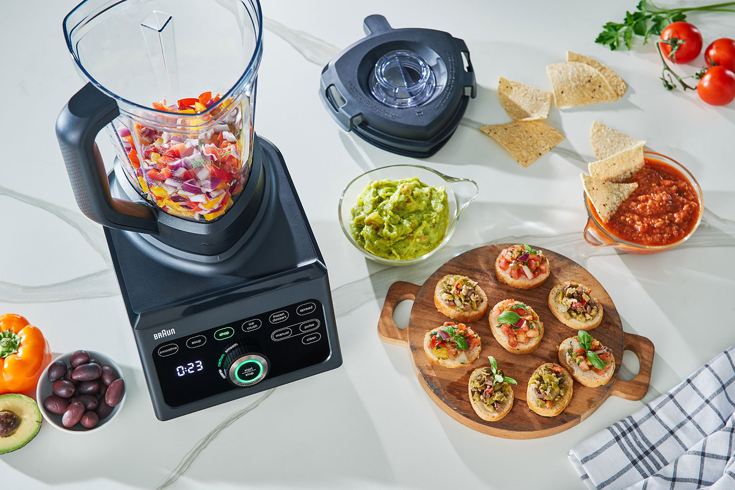 Chopped vegetables in the Braun PowerBlend 9
